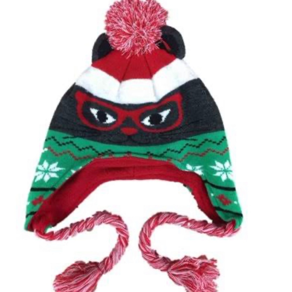 Ugly Christmas Hat Kitty Cat Peruvian Style Holiday Trapper Knit Beanie One Siz